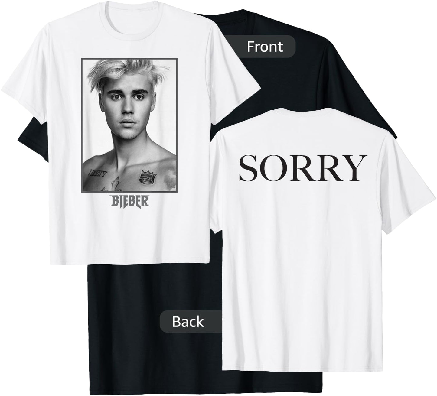 Justin Bieber Official Purpose Tour B&W Sorry Back T-Shirt - T-Shirt | Black