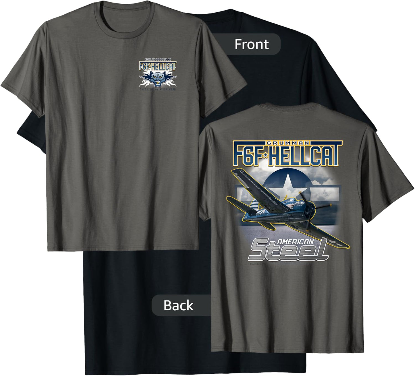 F6F Hellcat American Steel WWII Fighter 2 Sided T-Shirt - T-Shirt | Black