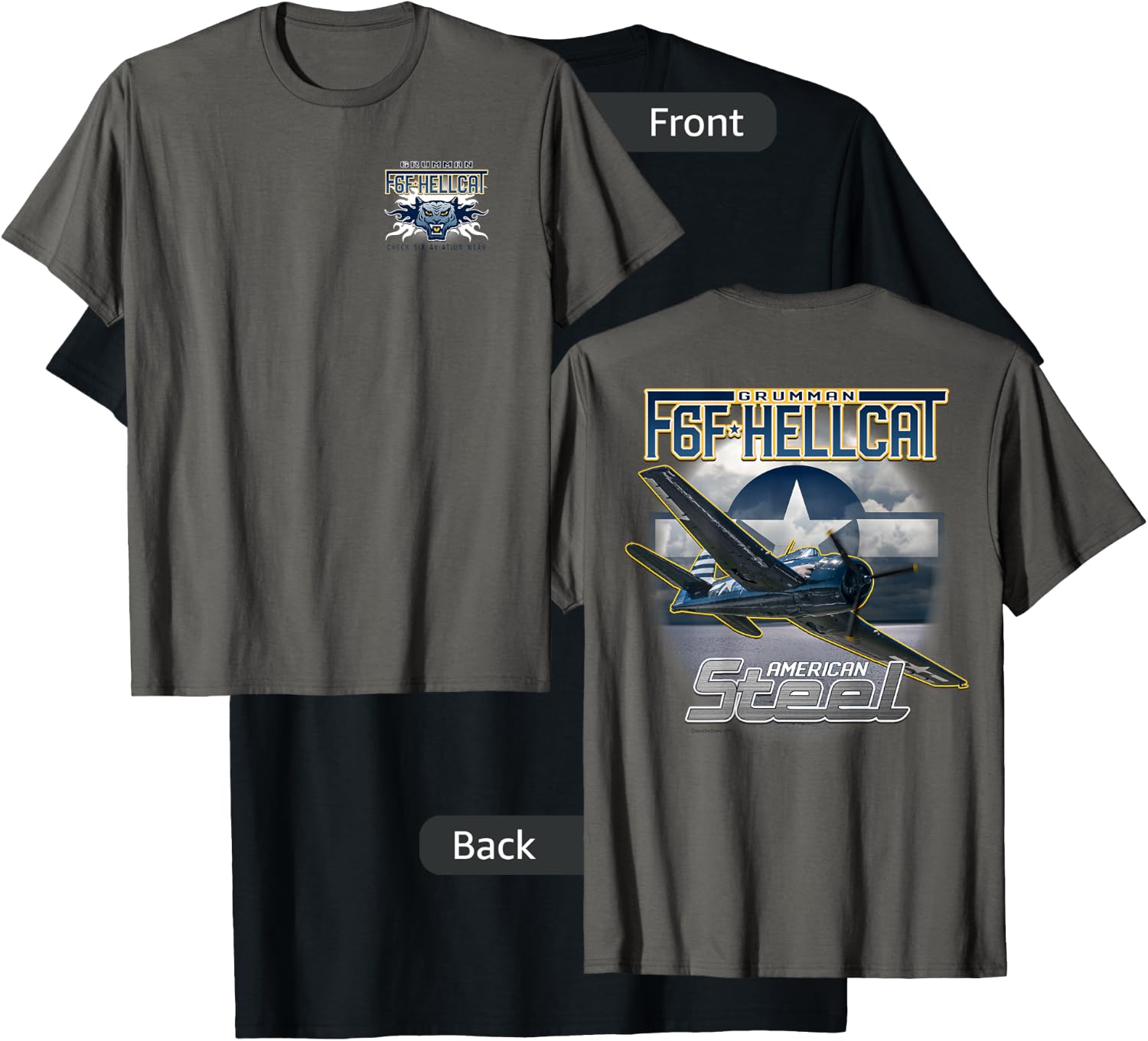 F6F Hellcat American Steel WWII Fighter 2 Sided T-Shirt - T-Shirt | Black