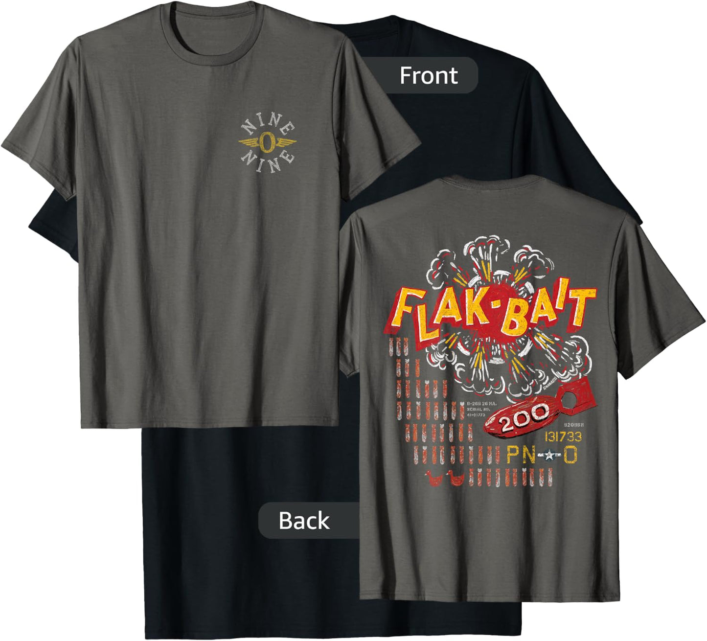 Flak-Bait | B-26 Marauder WW2 Nose Art | Front & Back Print T-Shirt - T-Shirt | Black
