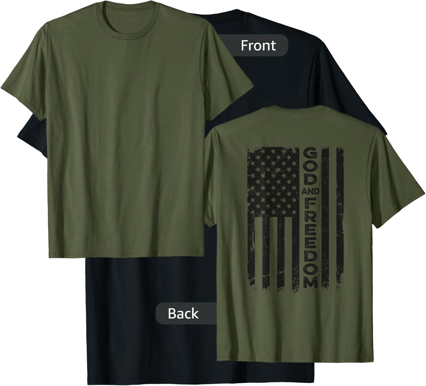 God And Country - USA Patriotic Christian Camo Flag -ON BACK T-Shirt - T-Shirt | Black