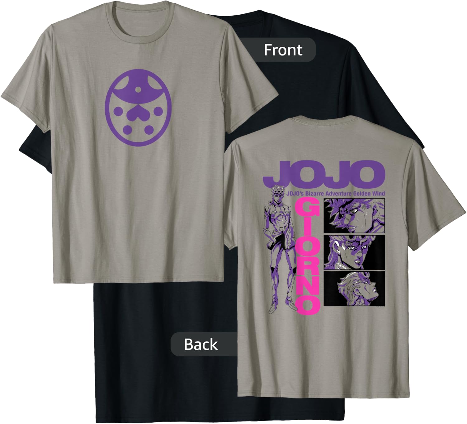 JoJo Golden Wind Giorno's Ladybug Brooch Front and Back T-Shirt - T-Shirt | Black