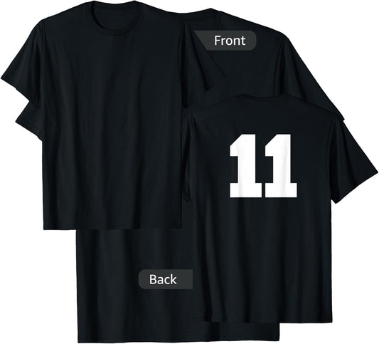 Number 11 Sports Jersey Player #11 Fan BACK PRINT Varsity T-Shirt - T-Shirt | Black