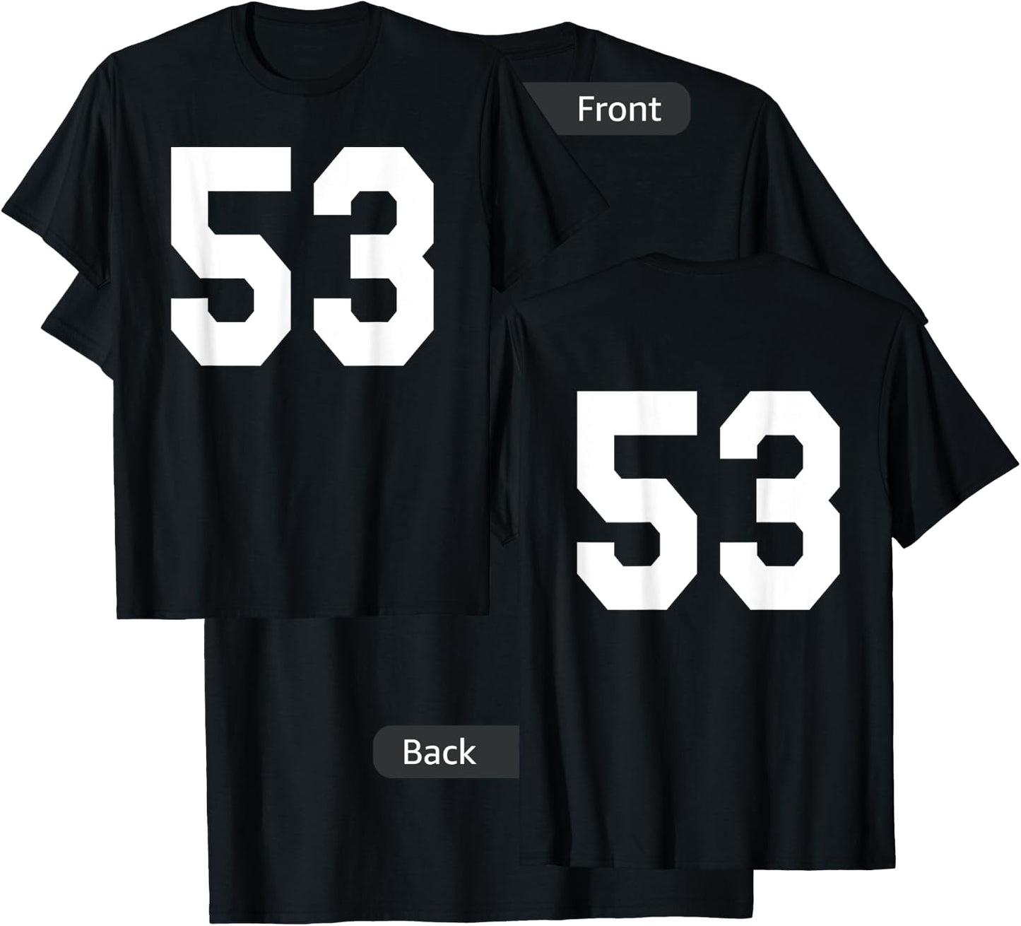 Number 53 Sports Jersey Front and Back Team Player T-Shirt - T-Shirt | Black