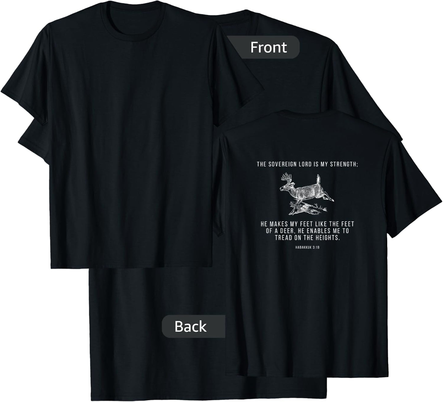He Makes My Feet Like Deer Habakkuk 3 19 Outdoors Christian T-Shirt - T-Shirt | Black