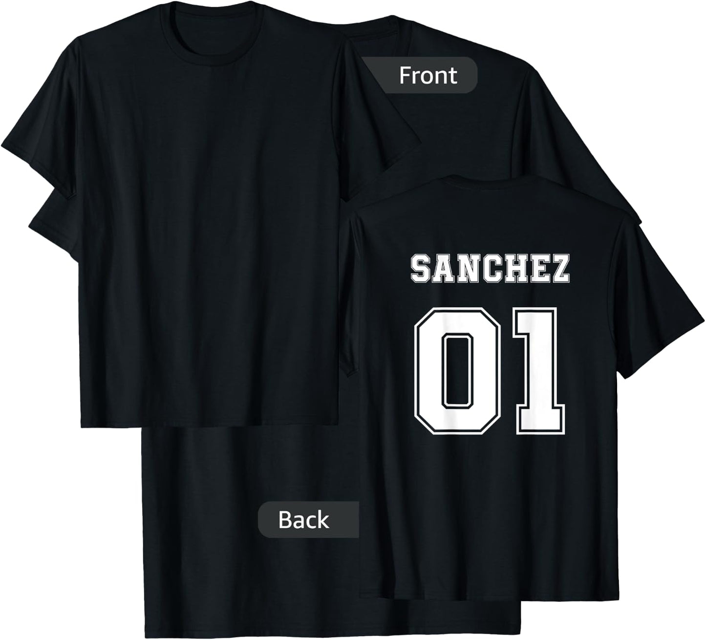 SANCHEZ 01 Back Print Sports Jersey Style Family Name Fun T-Shirt - T-Shirt | Black