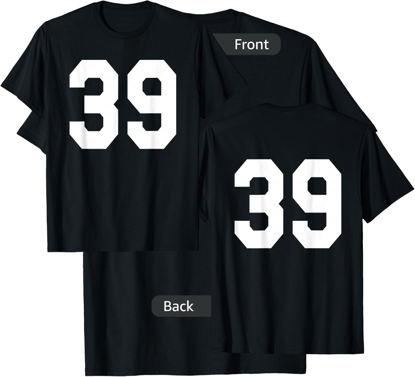 Number 39 Sports Jersey Front and Back Team Player T-Shirt - T-Shirt | Black