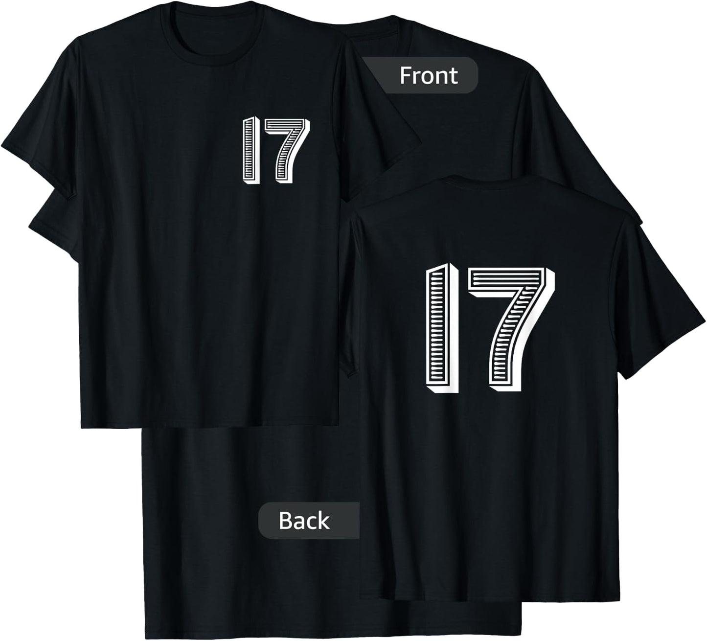 Number Seventeen #17 Sports Team Uniform Birthday T-Shirt - T-Shirt | Black