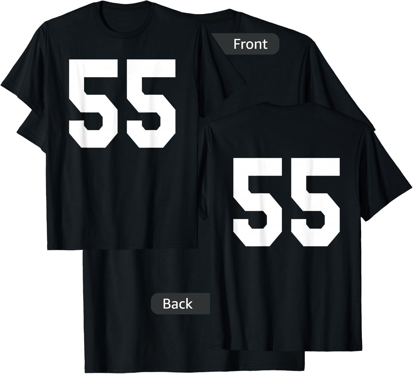 Number 55 Sports Jersey Front and Back Team Player T-Shirt - T-Shirt | Black