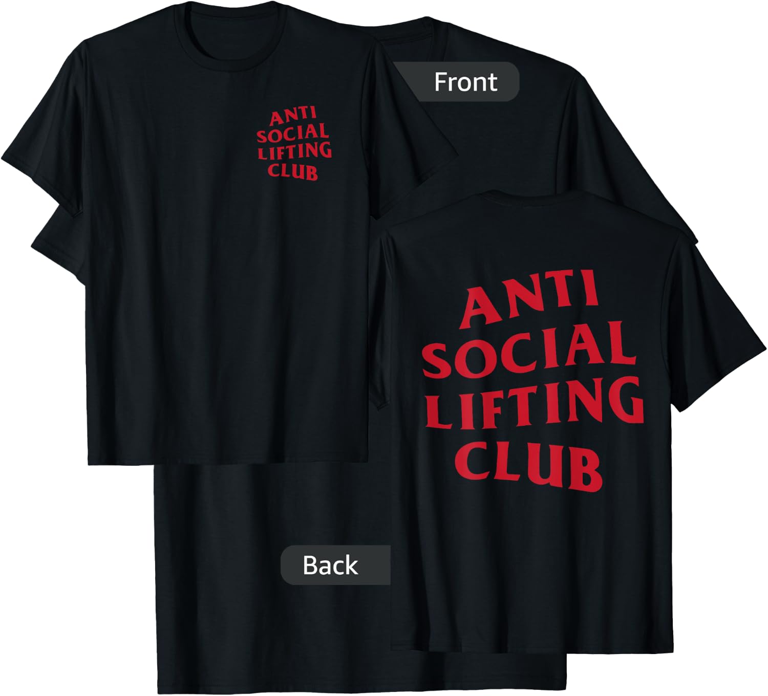 Anti Social Lifting Club: Red Logo (Front + Back) T-Shirt - T-Shirt | Black