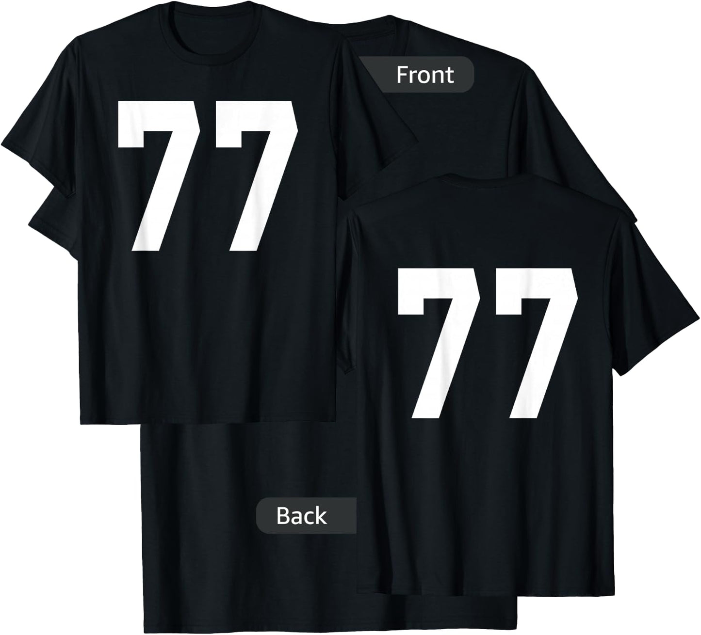 Number 77 Sports Jersey Front and Back Team Player T-Shirt - T-Shirt | Black