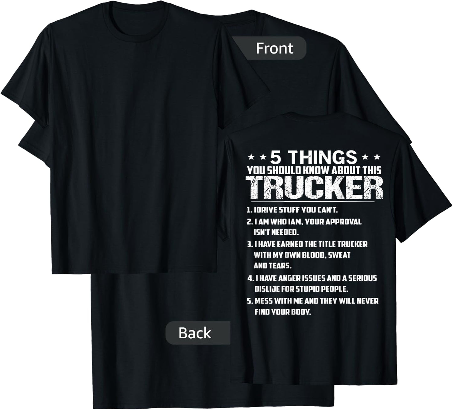 5 Things You Should Know About This Trucker (on back) T-Shirt - T-Shirt | Black