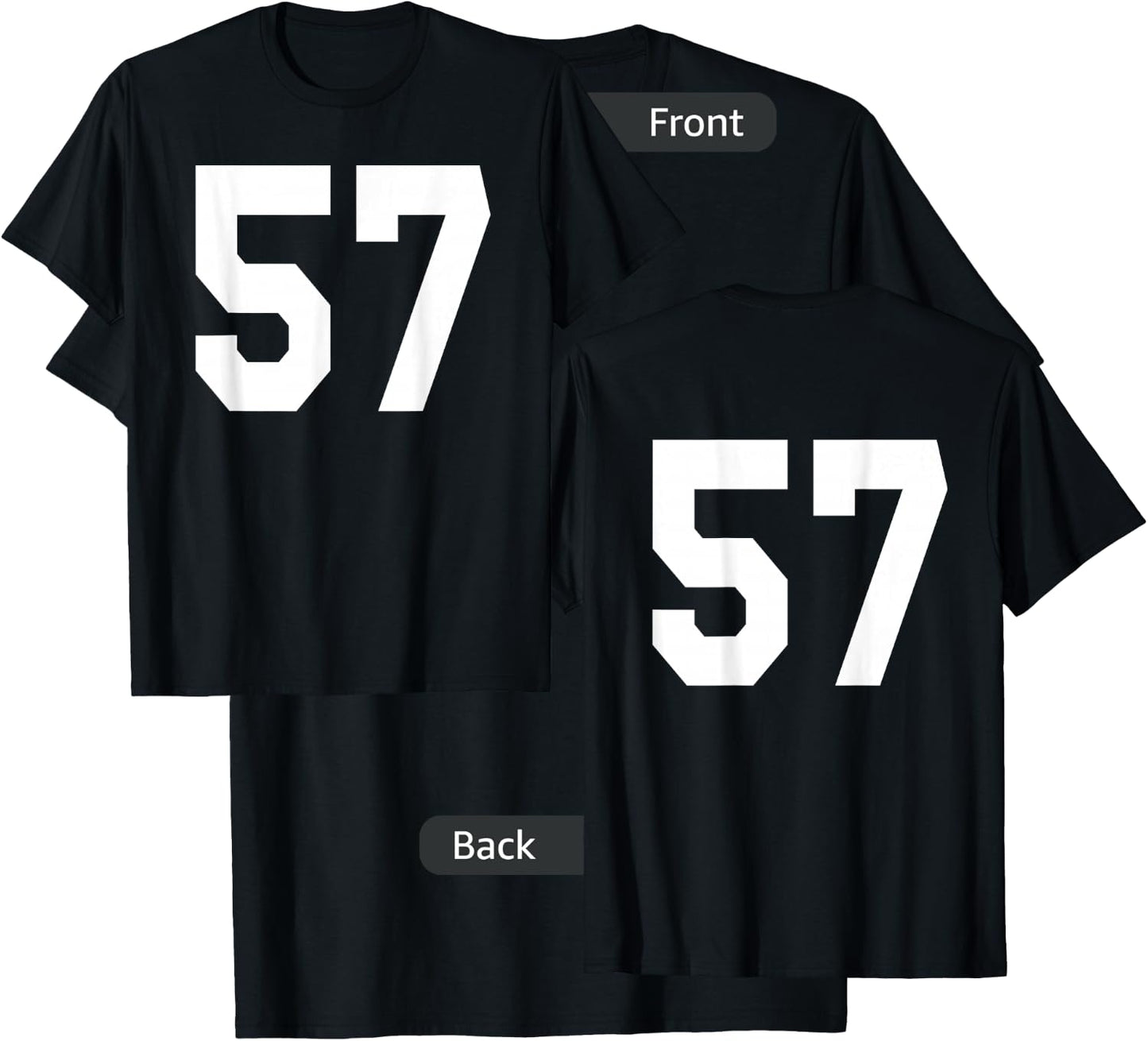 Number 57 Sports Jersey Front and Back Team Player T-Shirt - T-Shirt | Black