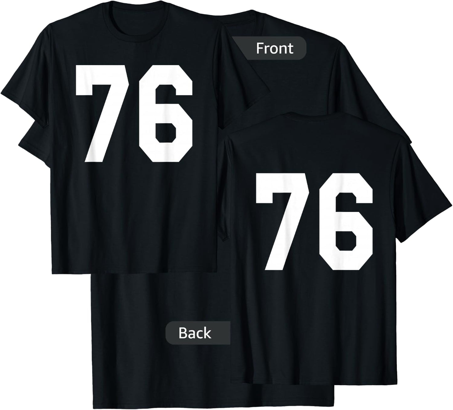 Number 76 Sports Jersey Front and Back Team Player T-Shirt - T-Shirt | Black