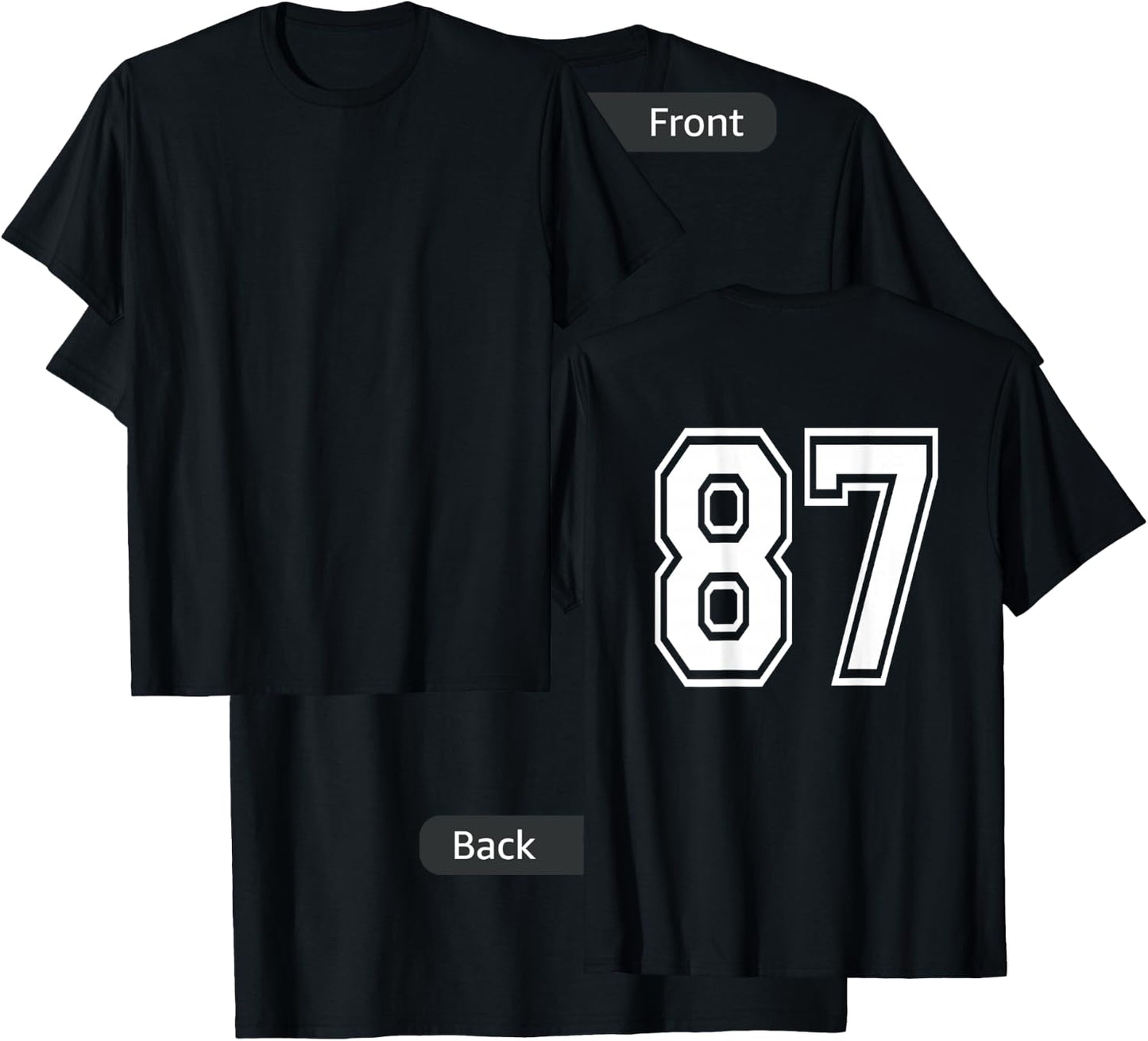 Number 87 Shirt Sports Player Number BACK of Shirt only T-Shirt - T-Shirt | Black