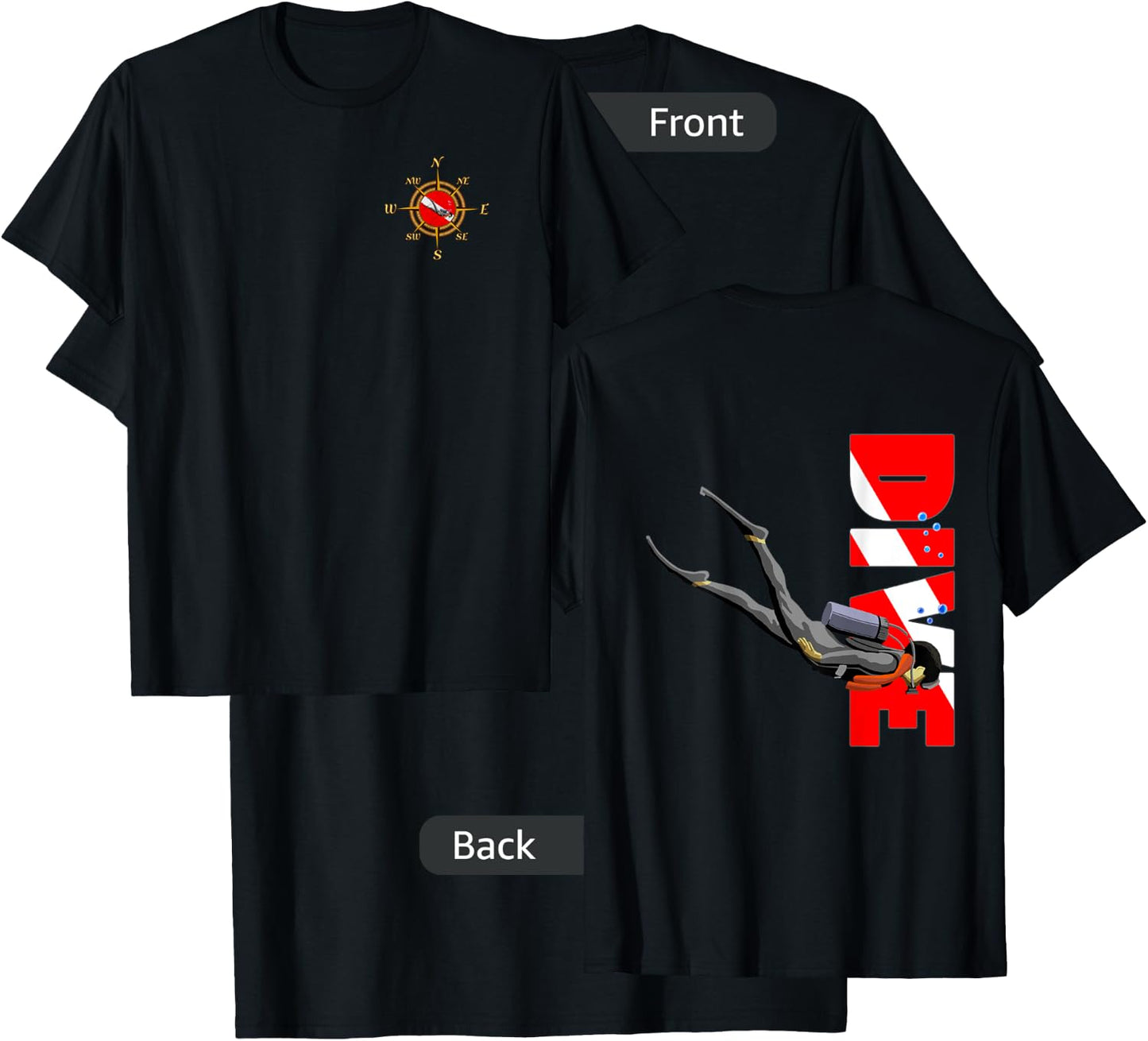 Scuba Diving Diver Down Flag (2-Sided) T-Shirt - T-Shirt | Black