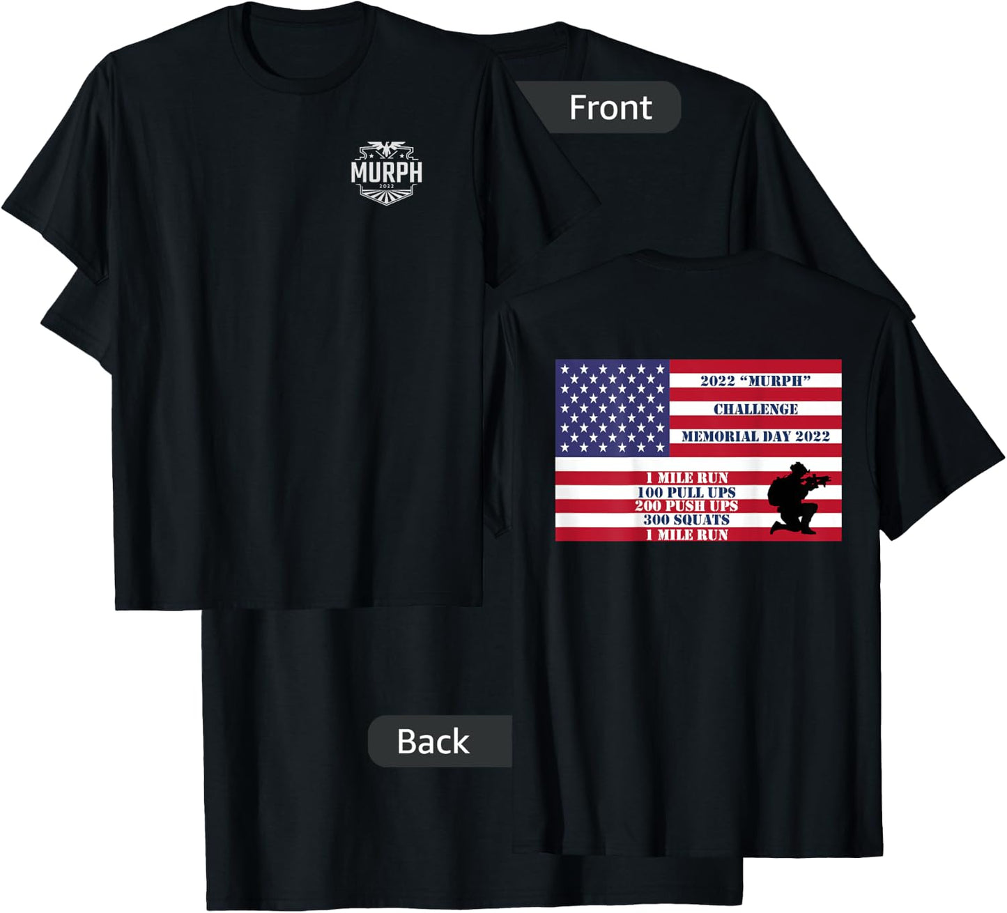 Murph Workout Challenge 2022 Memorial Day WOD T shirt back T-Shirt - T-Shirt | Black