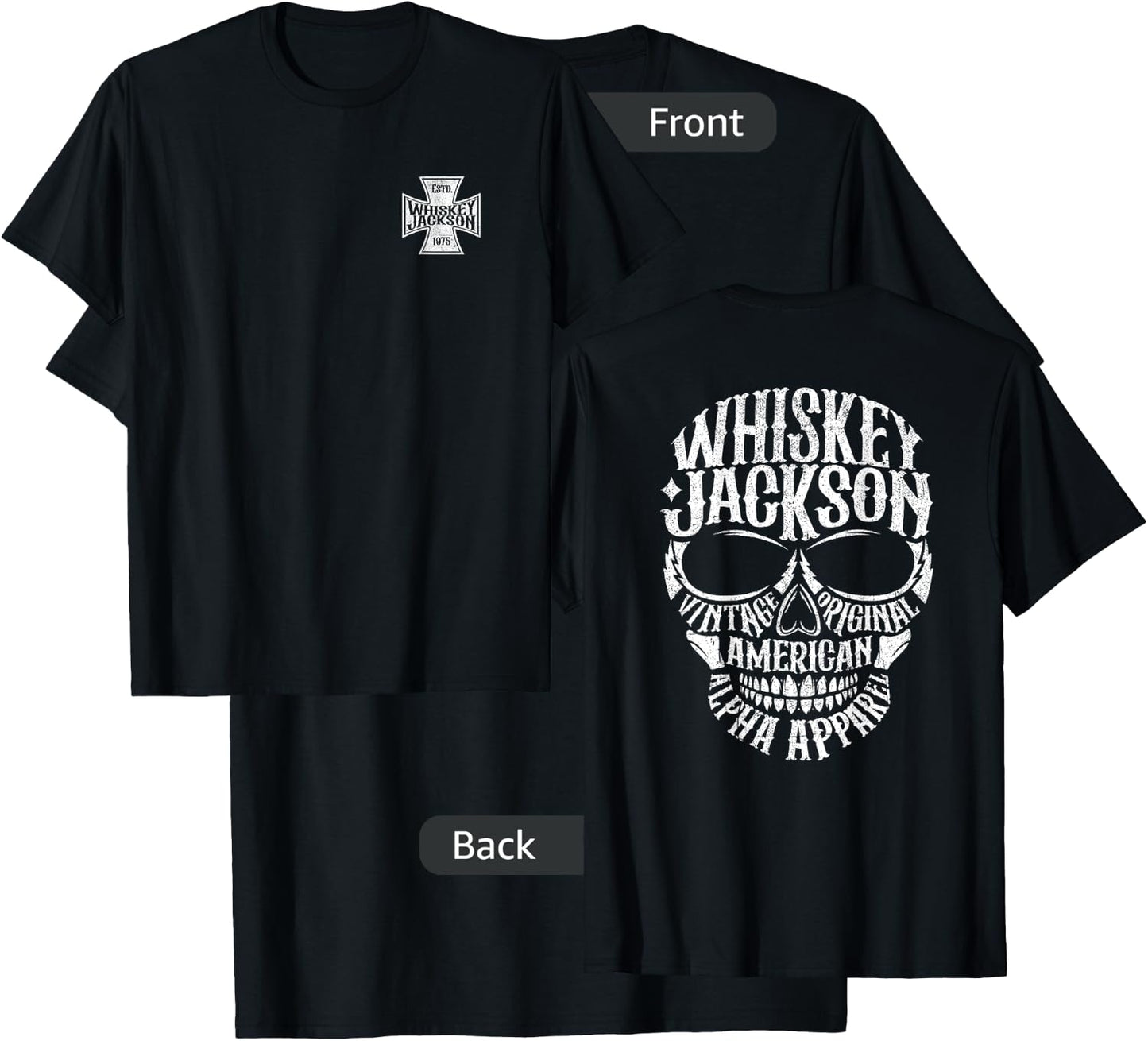 Whiskey Jackson Vintage Maltese Cross Front Skull Back Print T-Shirt - T-Shirt | Black