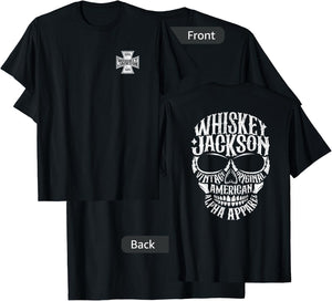 Whiskey Jackson Vintage Maltese Cross Front Skull Back Print T-Shirt - T-Shirt | Black