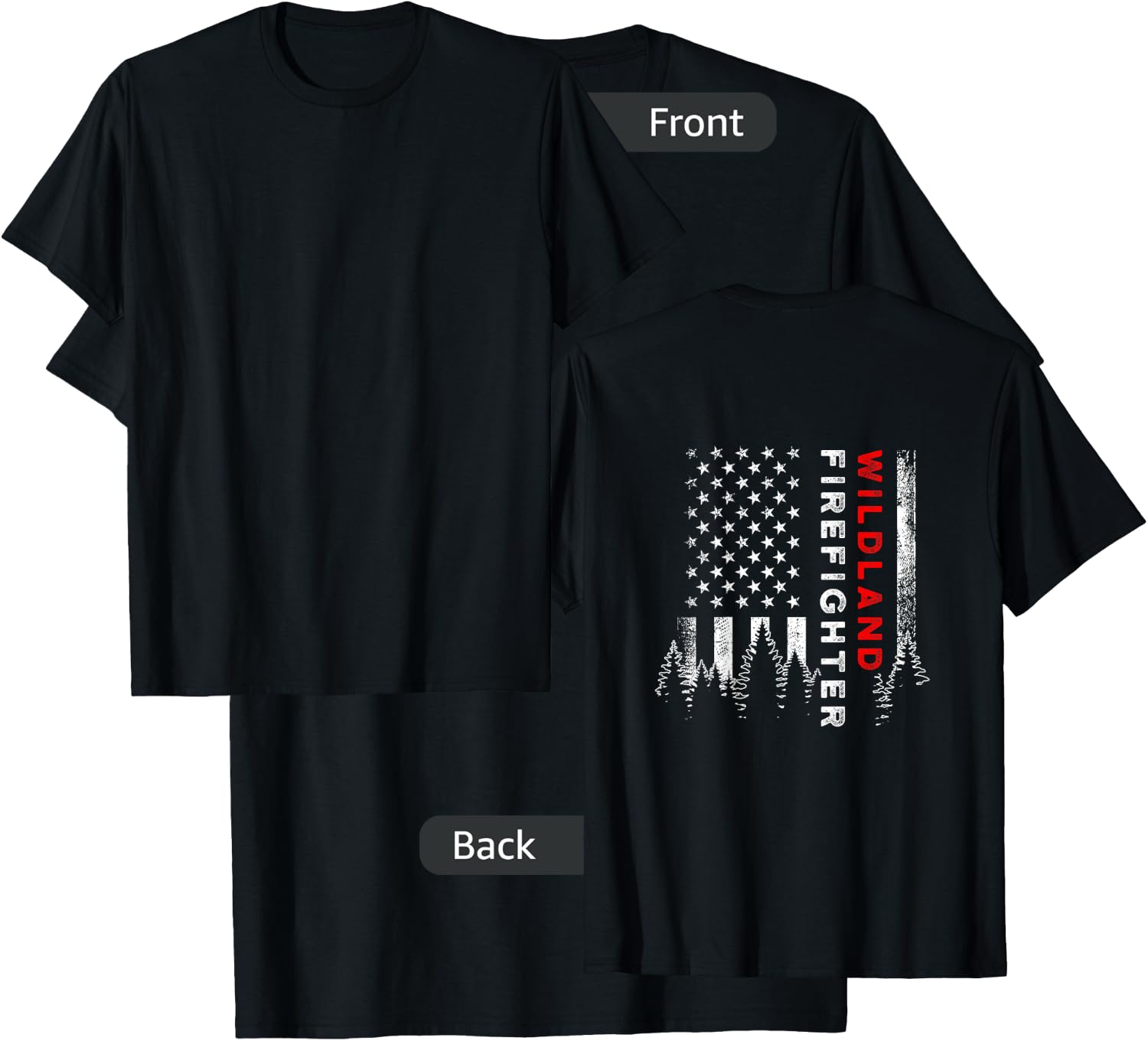 Wildland Firefighter Us Flag Firemen T-Shirt - T-Shirt | Black