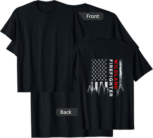 Wildland Firefighter Us Flag Firemen T-Shirt - T-Shirt | Black