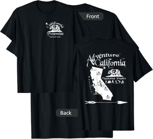 Yosemite California National Parks Map Front & Back Souvenir T-Shirt - T-Shirt | Black