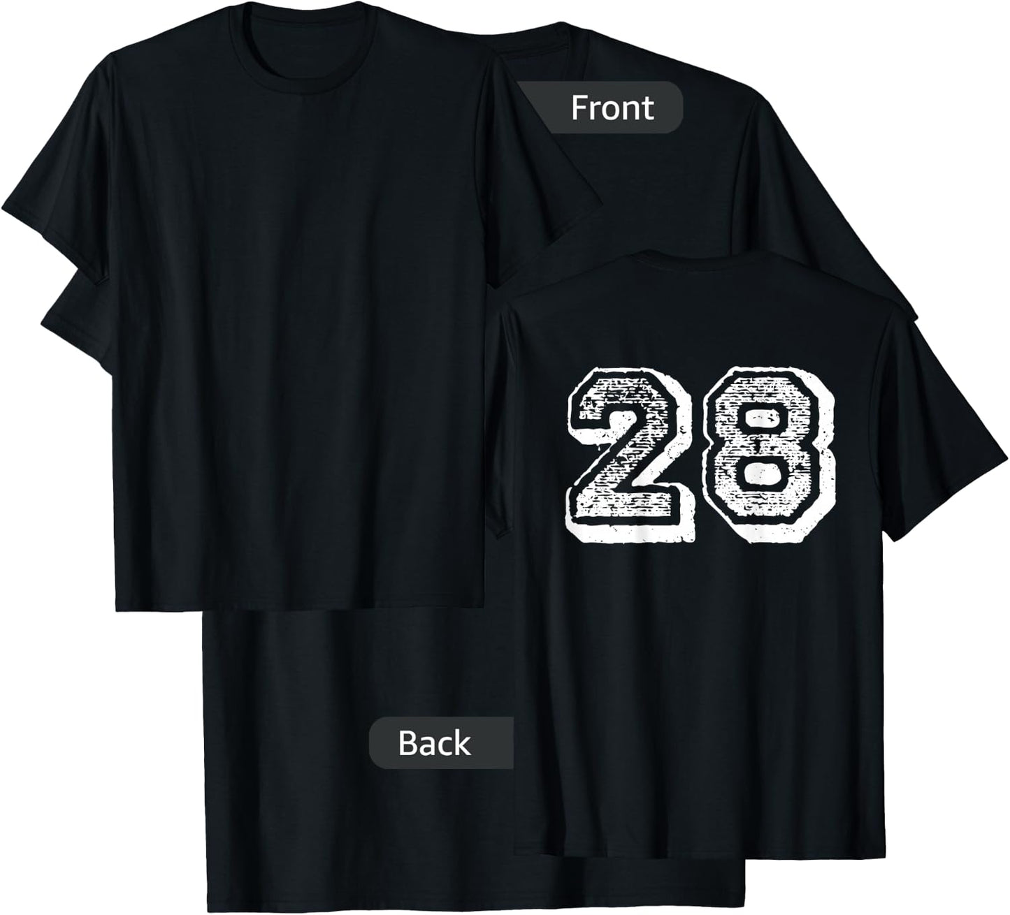 Number 28 Sports Jersey Player #28 Fan BACK PRINT Vintage T-Shirt - T-Shirt | Black