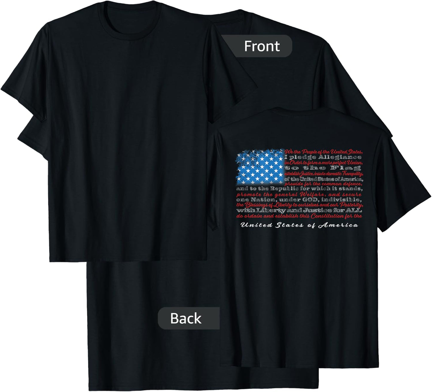 US Flag with Constitution Preamble and Pledge of Allegiance T-Shirt - T-Shirt | Black