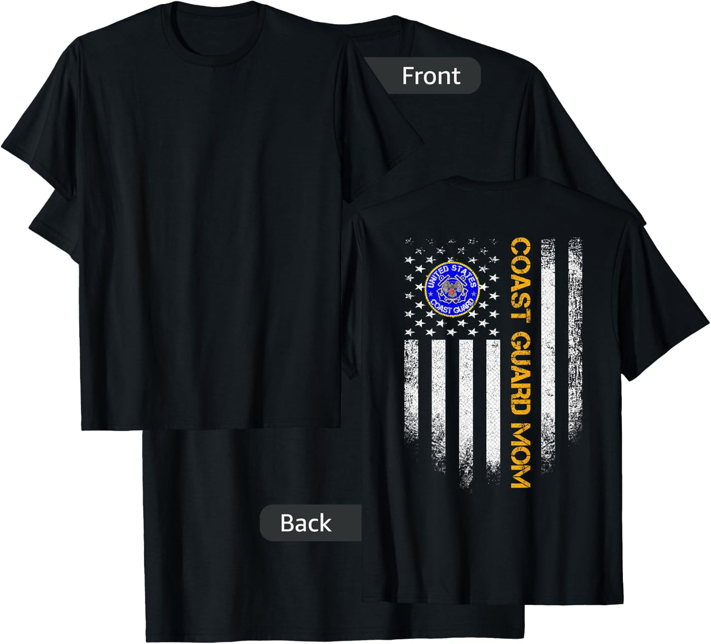 Vintage USA American Flag Proud US Coast Guard Veteran Mom T-Shirt - T-Shirt | Black