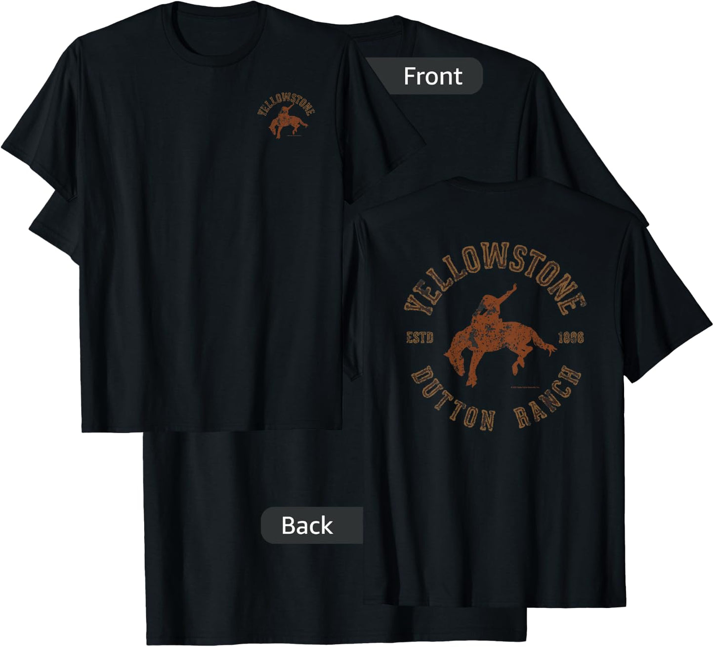 Yellowstone Dutton Ranch Cowboy Pocket Logo Front & Back Small T-Shirt - T-Shirt | Black