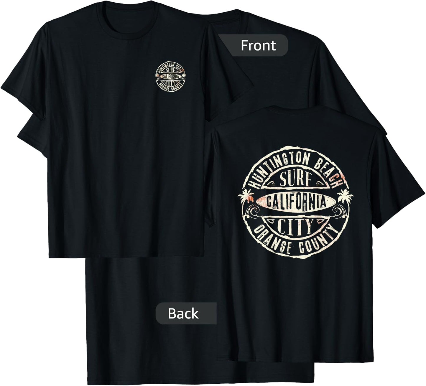 Front and Back Vintage Surf-City Huntington Beach CA T-Shirt - T-Shirt | Black