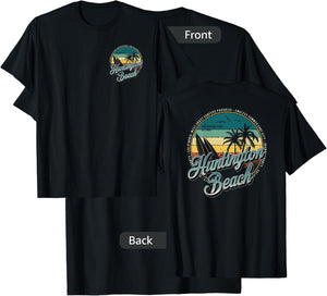 2 Sided Huntington Beach Surf City California Vintage Badge T-Shirt - T-Shirt | Black
