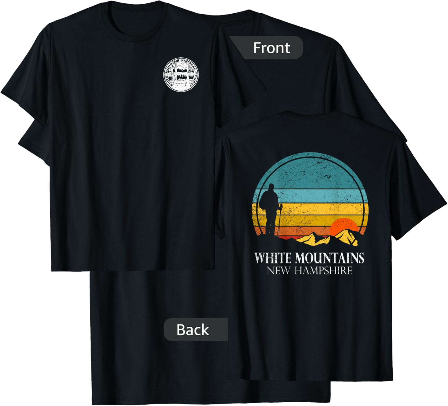 White Mountain National Forest Hiker Sunset Fade Double Side T-Shirt - T-Shirt | Black
