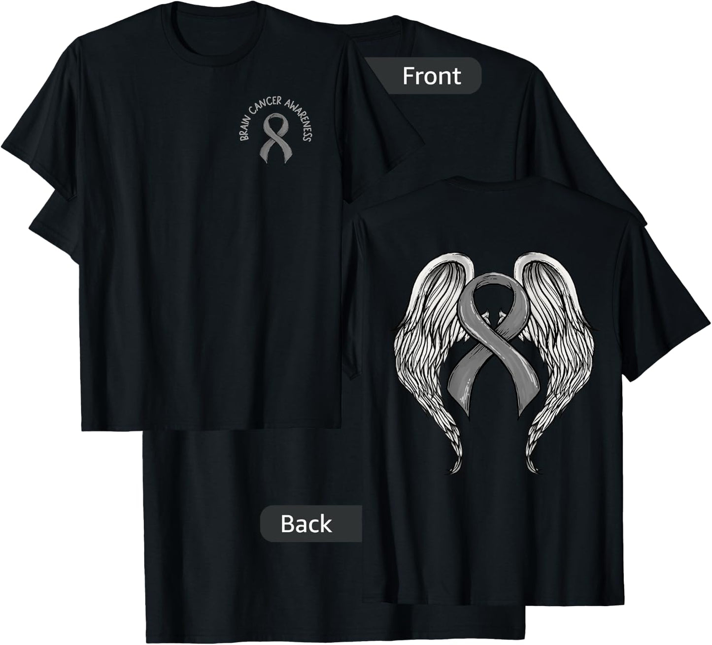 Brain Cancer Awareness, Large Memorial Wings on back T-Shirt - T-Shirt | Black