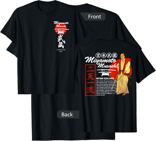 Miyamoto Musashi Samurai Kendo Katana Niten Ichi Ryu T-Shirt - T-Shirt | Black