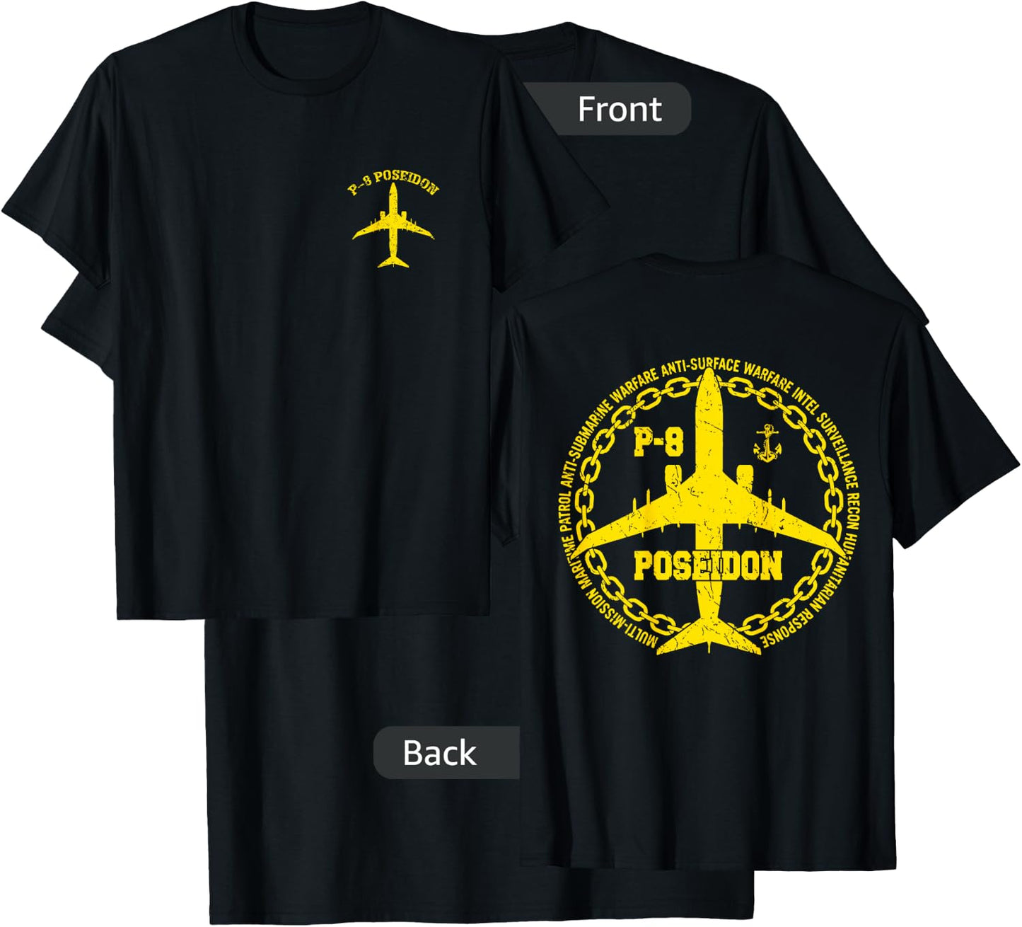 P-8 Poseidon Military Aircraft Vintage Distressed Design T-Shirt - T-Shirt | Black