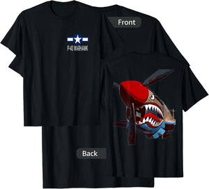 P-40 Warhawk Fighter Aircraft WW2 Airplane Military (DS) T-Shirt - T-Shirt | Black
