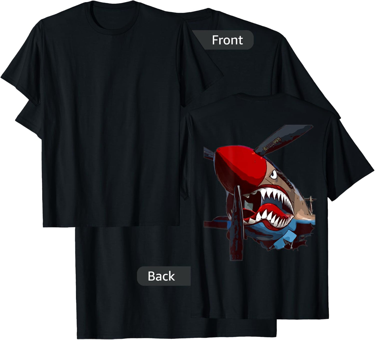 P-40 Warhawk Fighter Aircraft WW2 Airplane (Back) T-Shirt - T-Shirt | Black
