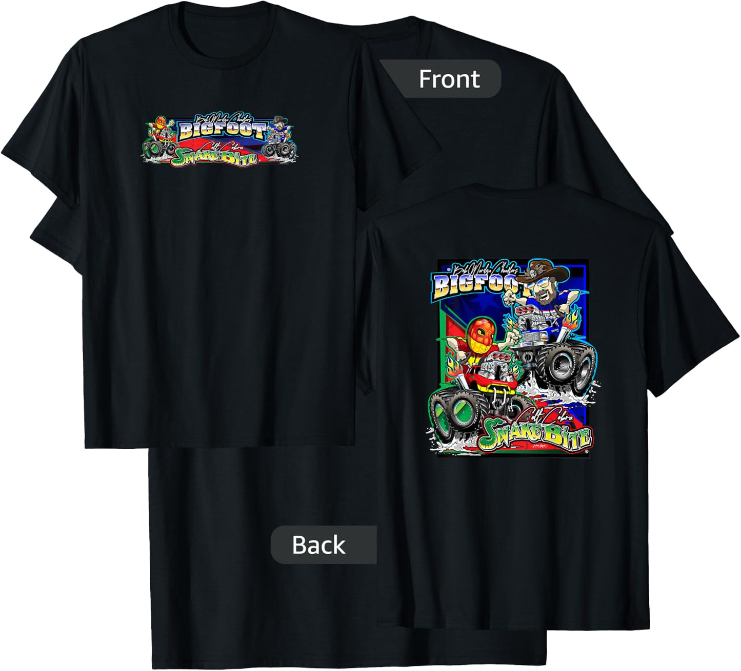 BIGFOOT vs. SNAKE BITE Caricatures (2-Sided) T-Shirt - T-Shirt | Black