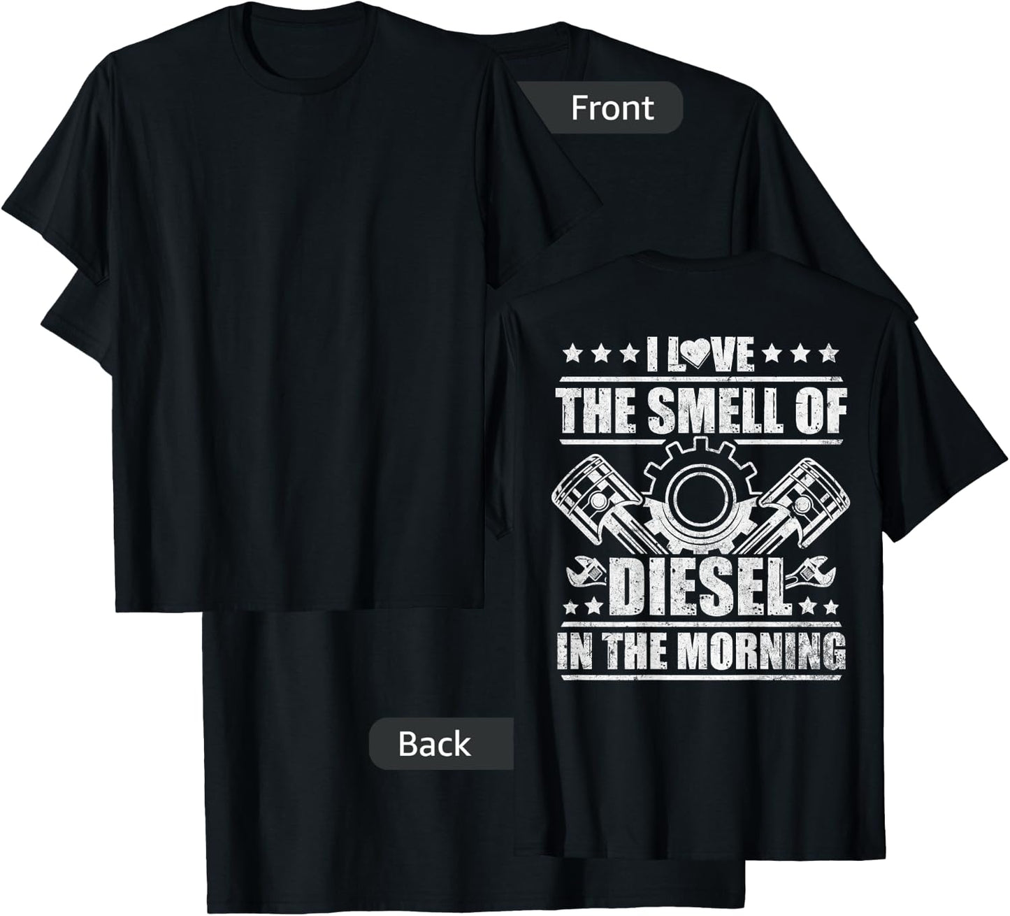 Truck Driver Novelty Diesel Flue Trucker Design On Back T-Shirt - T-Shirt | Black