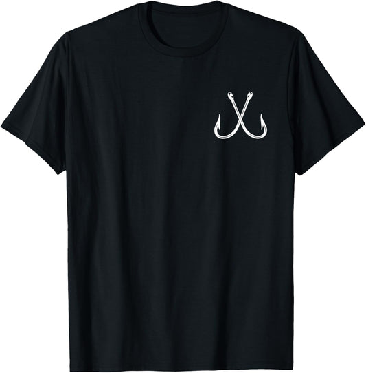 Crossed Fishing Hook Fisherman Pocket Logo Graphic Gift Men T-Shirt - T-Shirt | Black