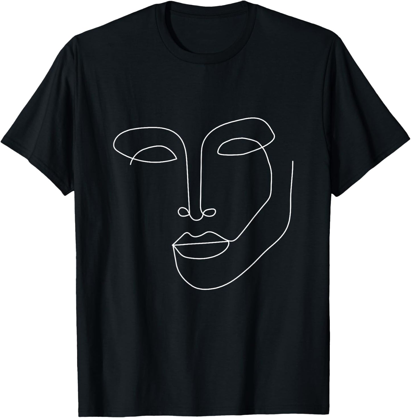 Modern Line Art Woman Face Elegant Minimal Style Design T-Shirt - T-Shirt | Black
