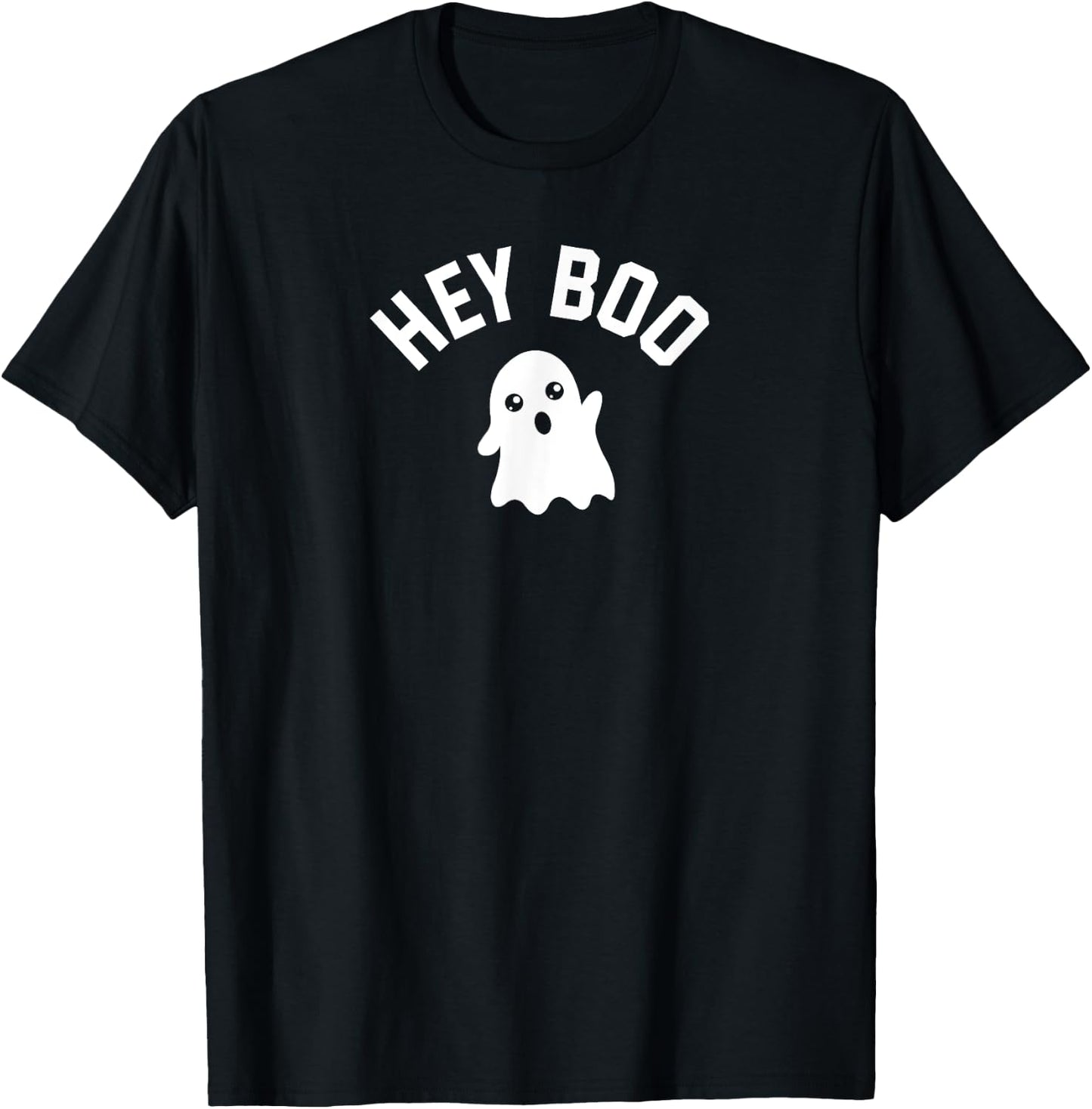 HEY BOO With Cute Ghost Illustration T-Shirt - T-Shirt | Black