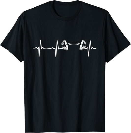 Bodybuilder Dumbbell Heartbeat Weightlifting Gym Fitness T-Shirt - T-Shirt | Black