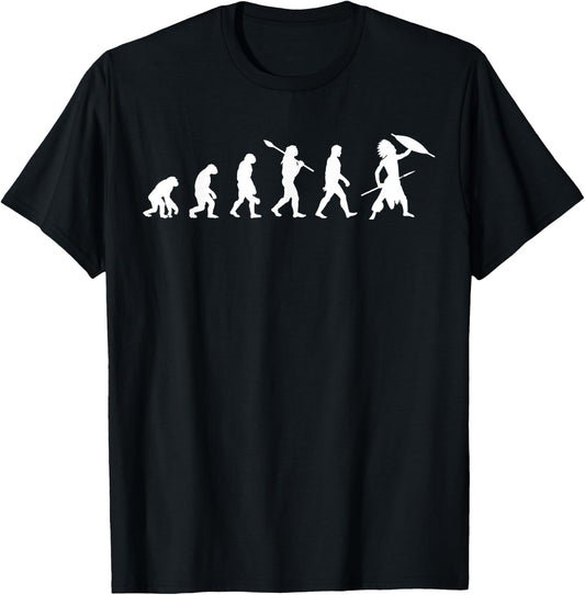 Native American with Spear and Shield - Evolution of Man T-Shirt - T-Shirt | Black