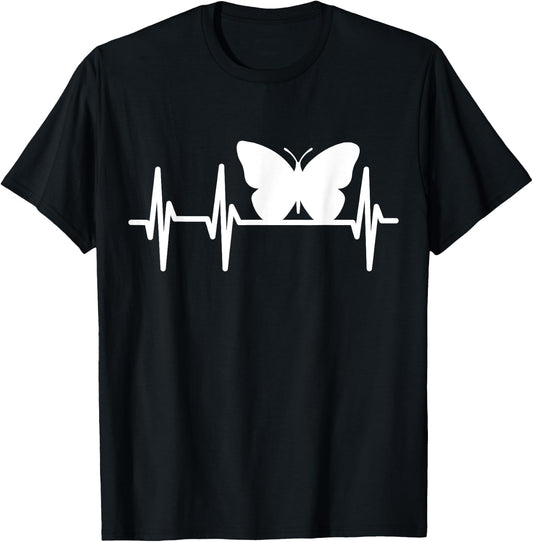 Butterfly Heartbeat Gift Lovers Heartbeat T-Shirt - T-Shirt | Black