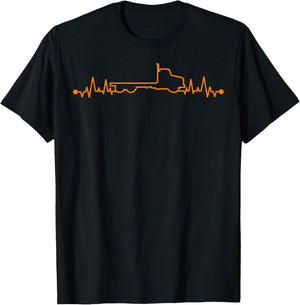 Funny Truck Driver Gift Men Cool Trucking Trucker Heartbeat T-Shirt - T-Shirt | Black