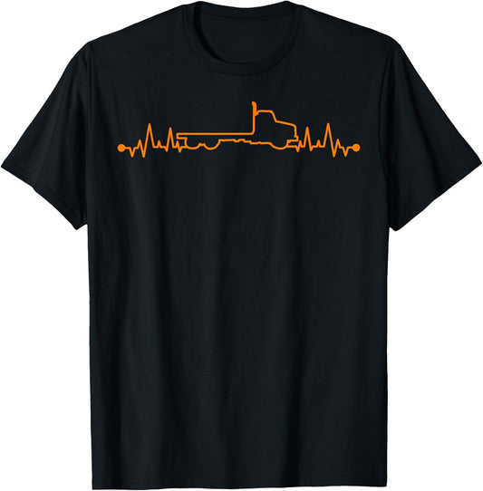 Funny Truck Driver Gift Men Cool Trucking Trucker Heartbeat T-Shirt - T-Shirt | Black