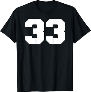 Number 33 Sports Jersey Player #33 Fan BACK PRINT Varsity T-Shirt - T-Shirt | Black