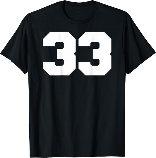 Number 33 Sports Jersey Player #33 Fan BACK PRINT Varsity T-Shirt - T-Shirt | Black